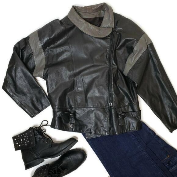 Avanti vintage Womens Leather Jacket Size 8 Black & Gray Asymmetrical Zip moto - Picture 11 of 11